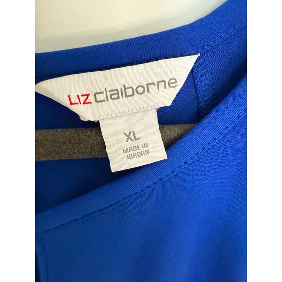 Liz Claiborne Royal Blue Flutter Sleeve Blouse Women’s XL Keyhole Gold Bar - Picture 5 of 6